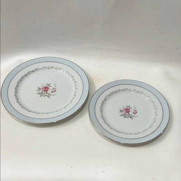 Regency Saucers White Blue Silver Pink Floral 2 Salad Bread Dessert Appetizer - Picture 1 of 6